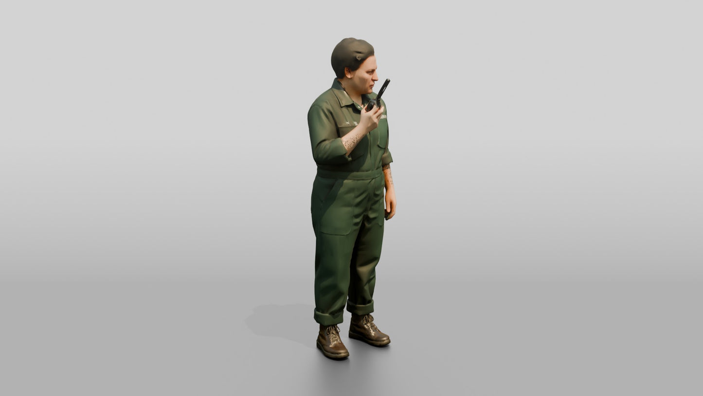 Caucasian Female Prisoner in a Dark Green Uniform