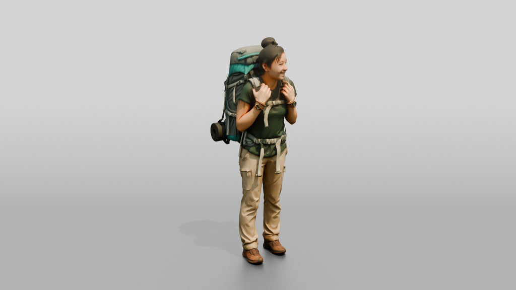 Young Woman Hiker with Large Teal Trekking Backpack Smiling
