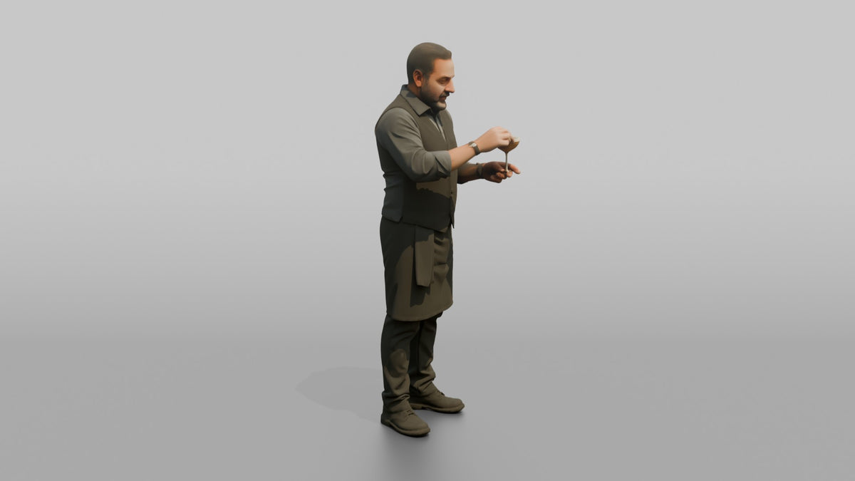 Bartender Man Garnishing A Cocktail With A Lime Wedge - 3D character model, view 2