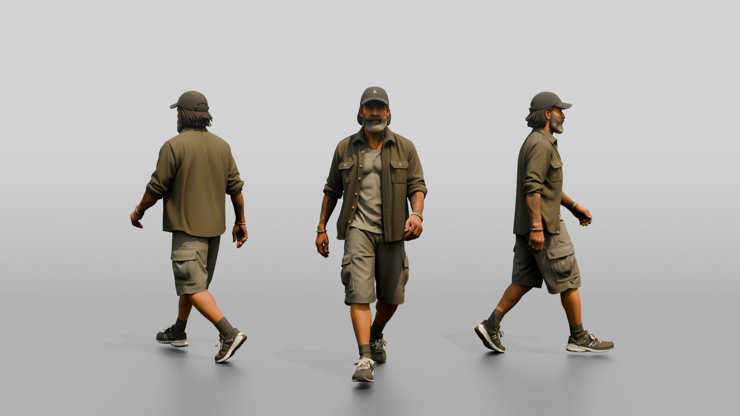 African-American Man Walking the Boardwalk in Casual Shirt