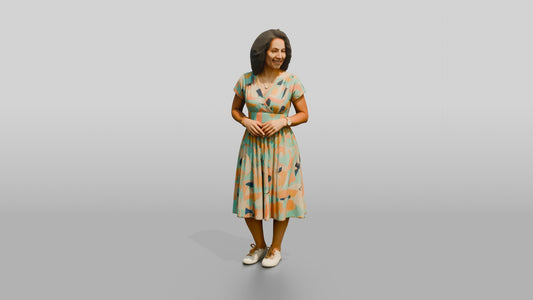 Colombian Woman in Vibrant Sun Dress - 3D character model, view 1