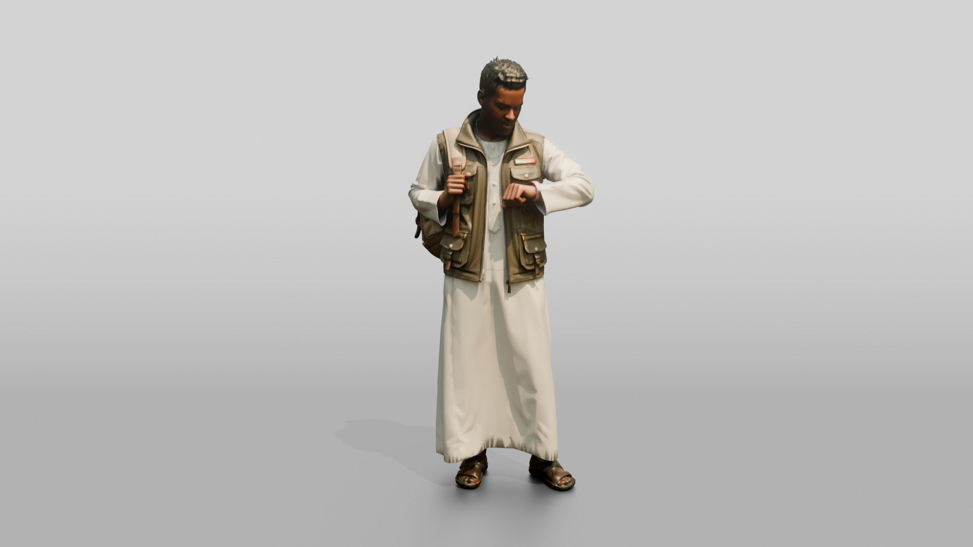 African Man in White Jalabiya Checking His Watch