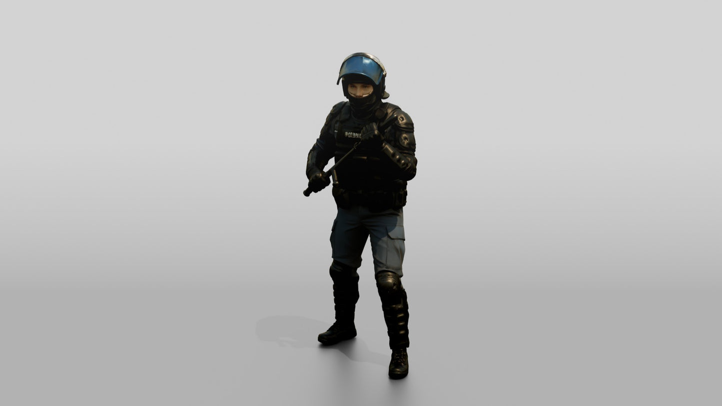 Riot Police Officer with Arm Raised