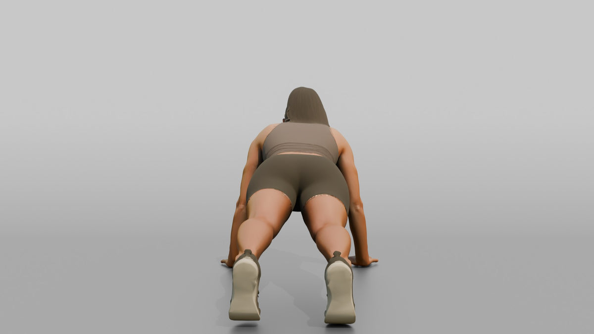 Fitness Influencer Woman Mid Push-up - 3D character model, view 3