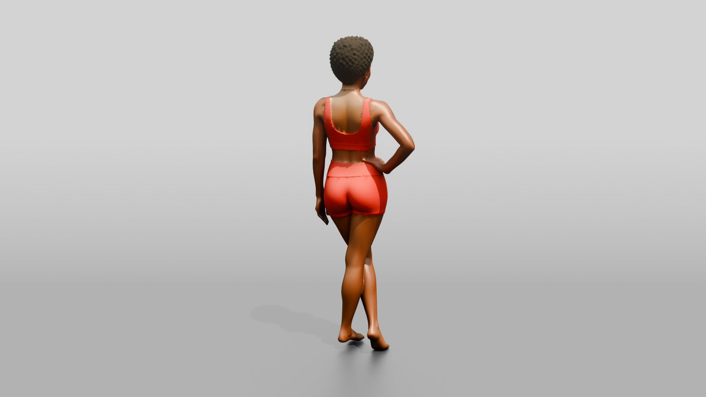 Black Woman in Coral Activewear with Hand on Hip
