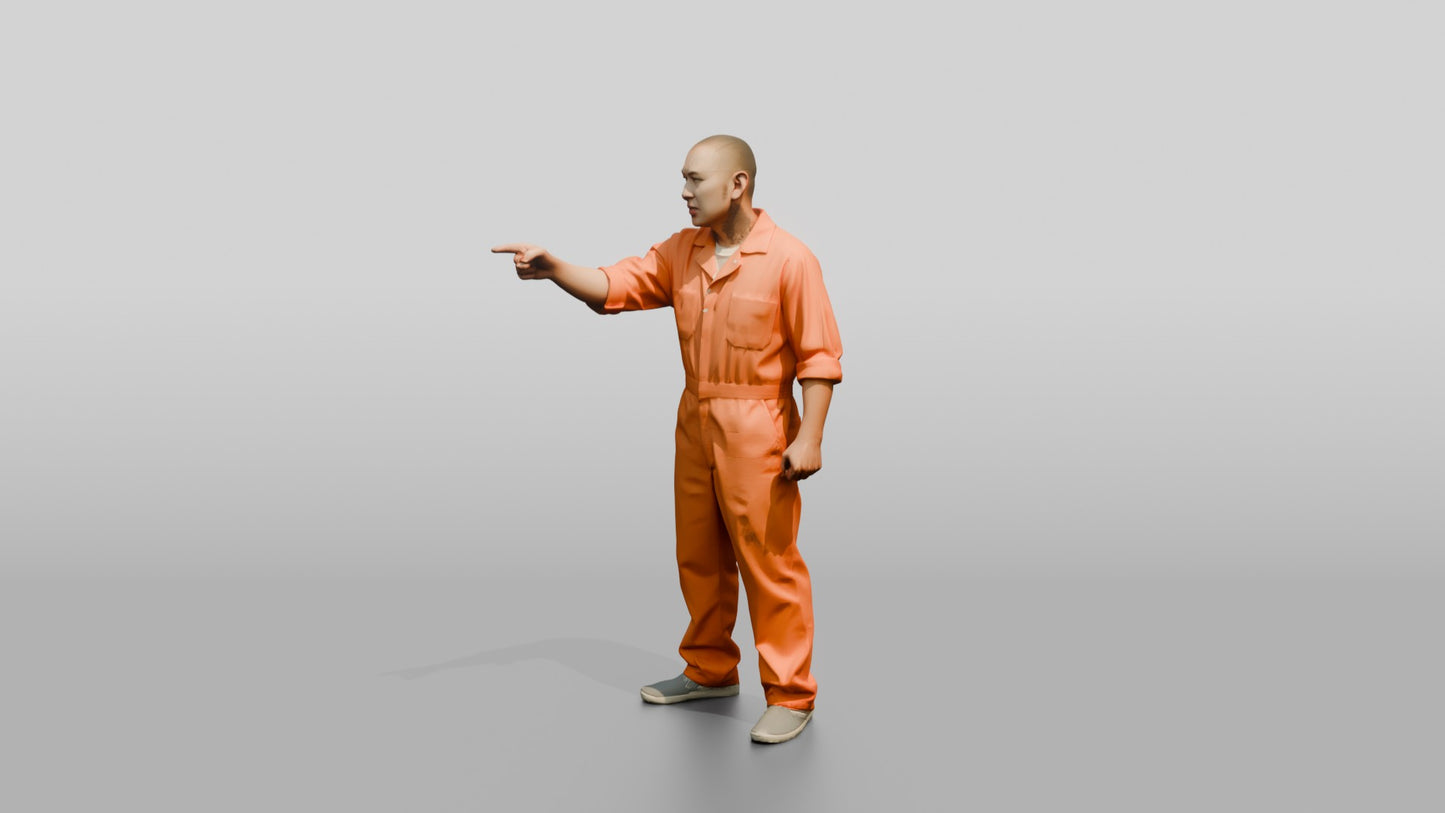 East Asian Male Prisoner in an Orange Jumpsuit