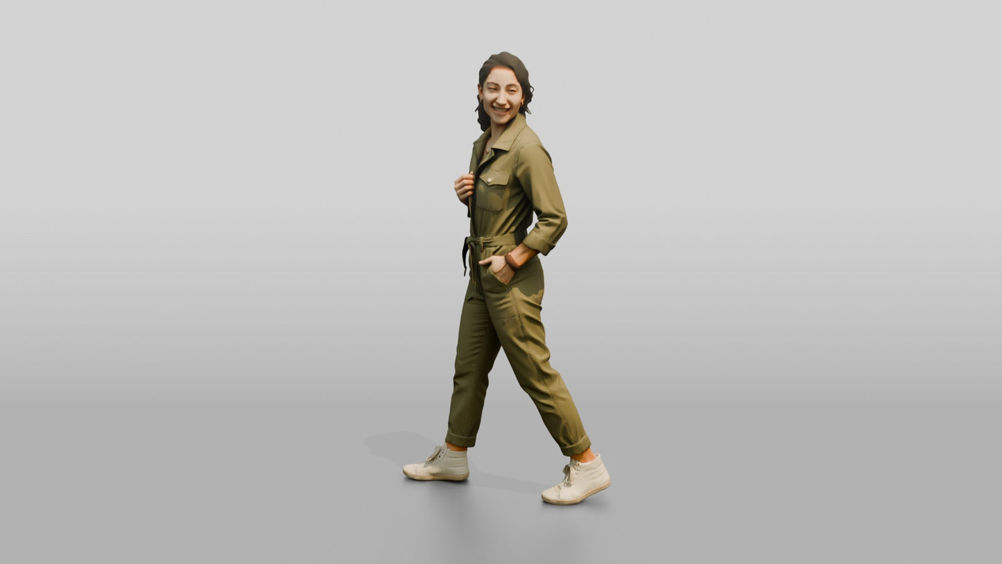 Woman Standing in an Olive Jumpsuit