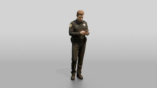 Police Officer Leaning and Texting - 3D character model, view 1