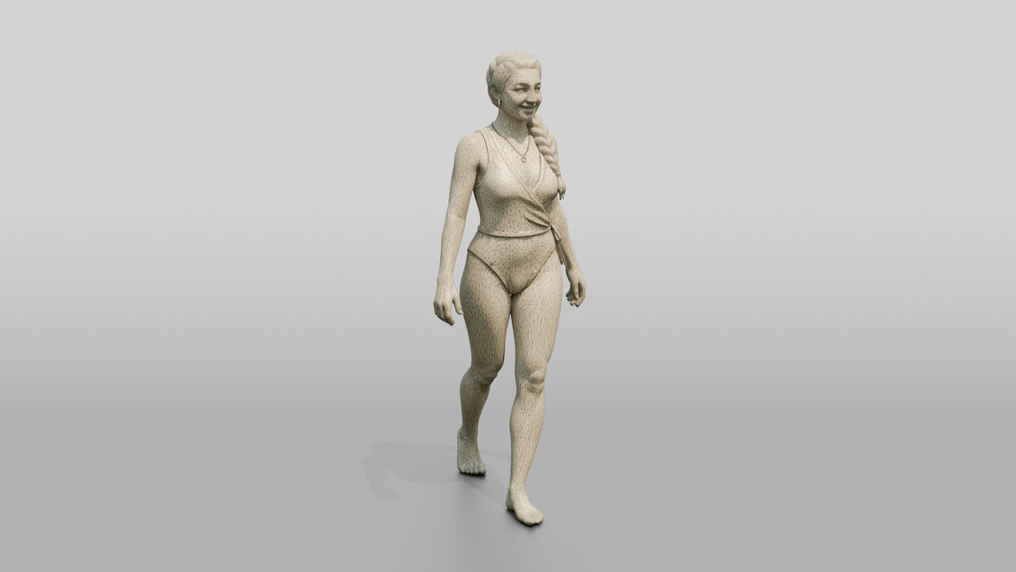 Woman in Terracotta One-Piece Swimsuit Walking