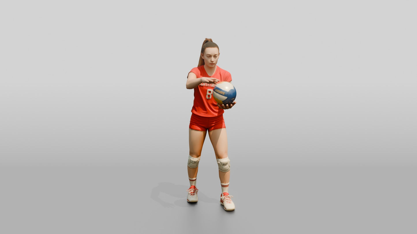 Caucasian Female Volleyball Player in Red Uniform