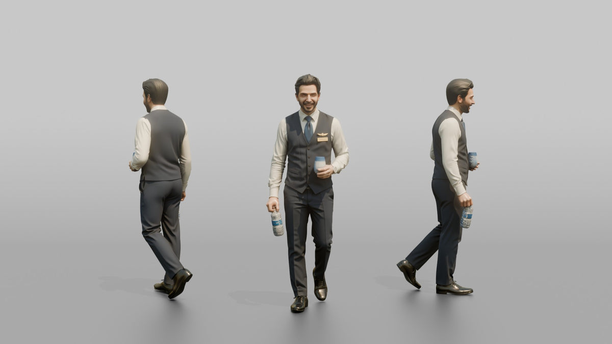 Southeast Asian Flight Attendant with a Luggage Roller - 3D character model