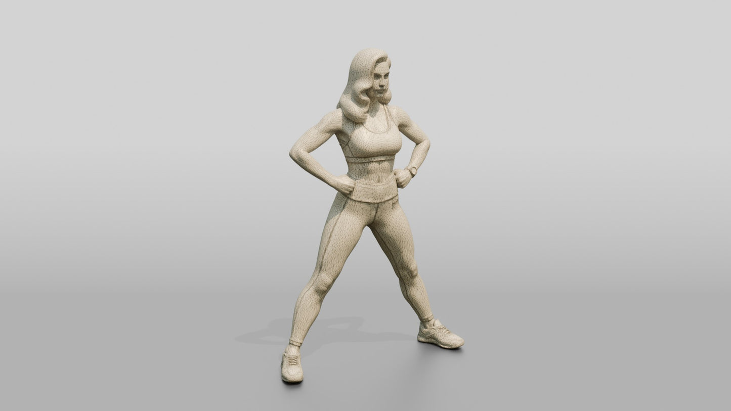 Blonde Woman in Red Sports Bra Wide Stance