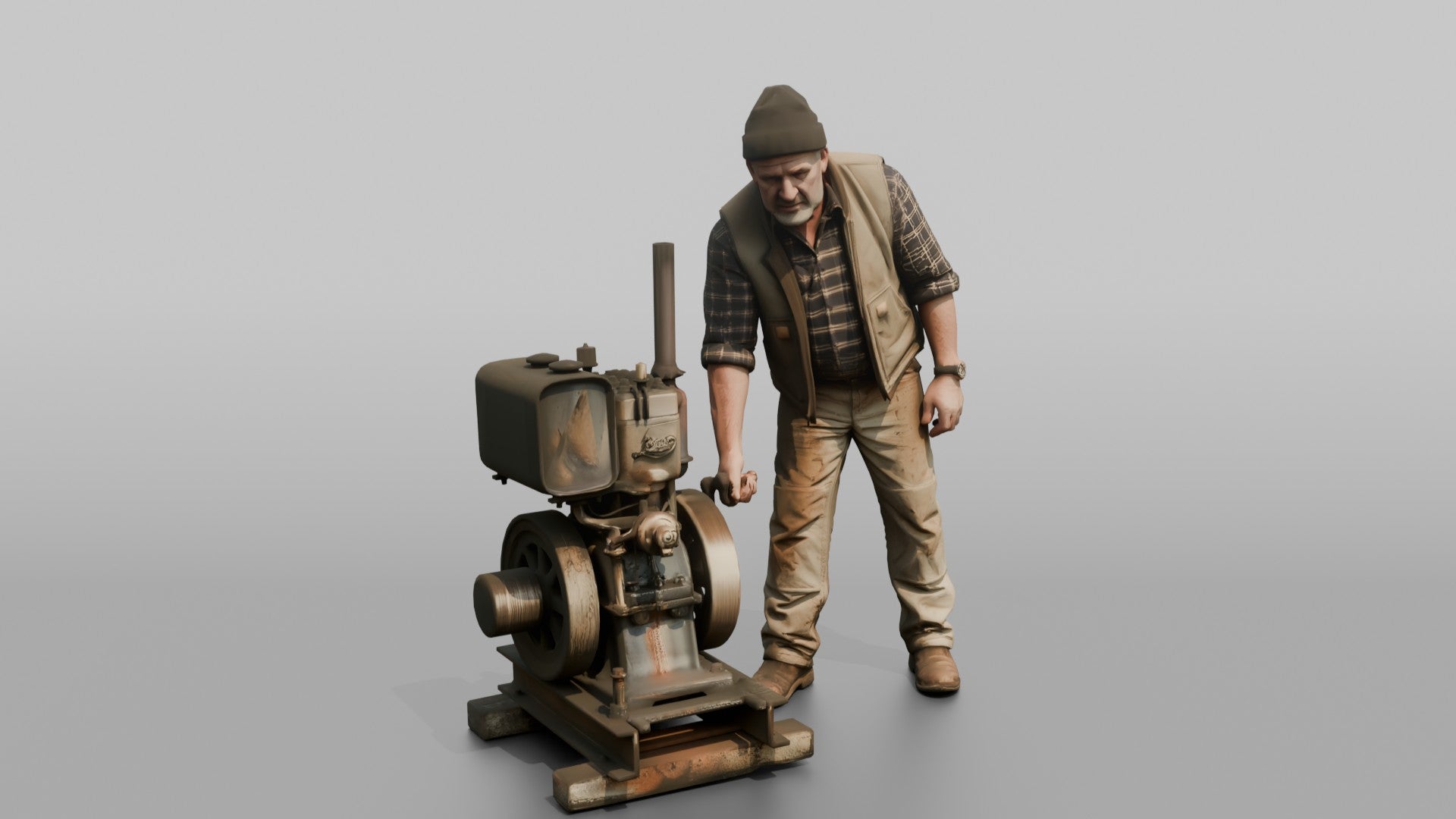 Farmer Starting Older Utility Engine