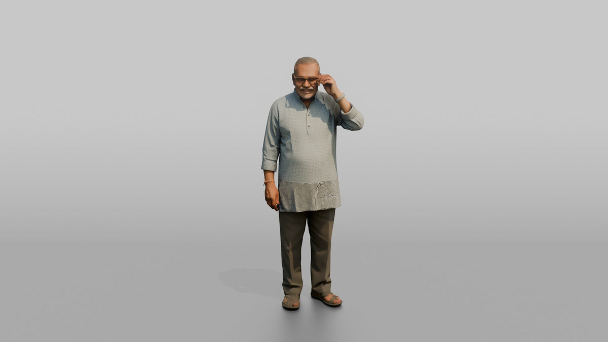 Grandfather Adjusting His Glasses With One Hand - 3D character model, view 5