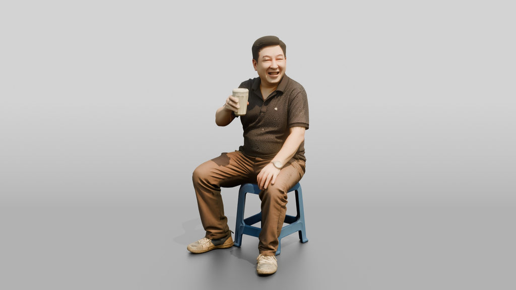 Elderly Chinese Man Walking with a Cane