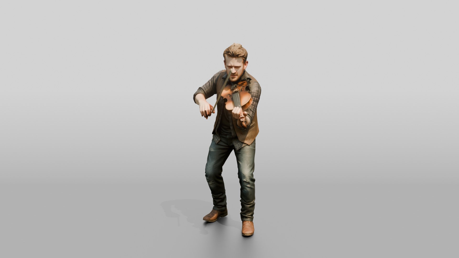 Bluegrass Fiddler Bowing Weathered Fiddle