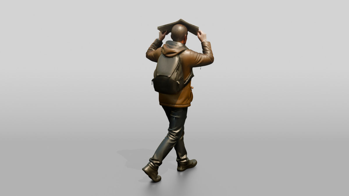 White Man Holding a Newspaper Overhead - 3D character model, view 3