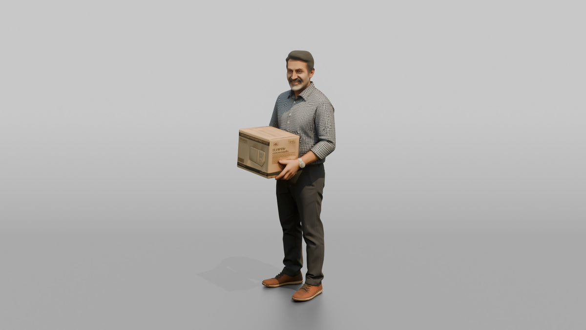 Man Customer Holding A Boxed Item - 3D character model, view 4