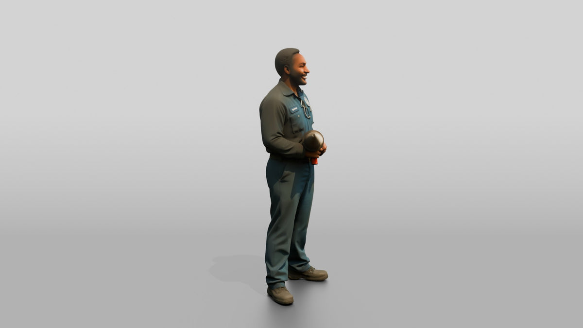 Mechanic Holding a Wheel Balancer Cone - 3D character model, view 2