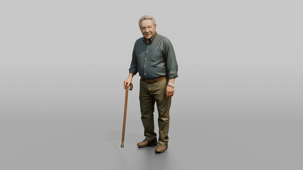 Man Customer Leaning On A Cane - 3D character model, view 5