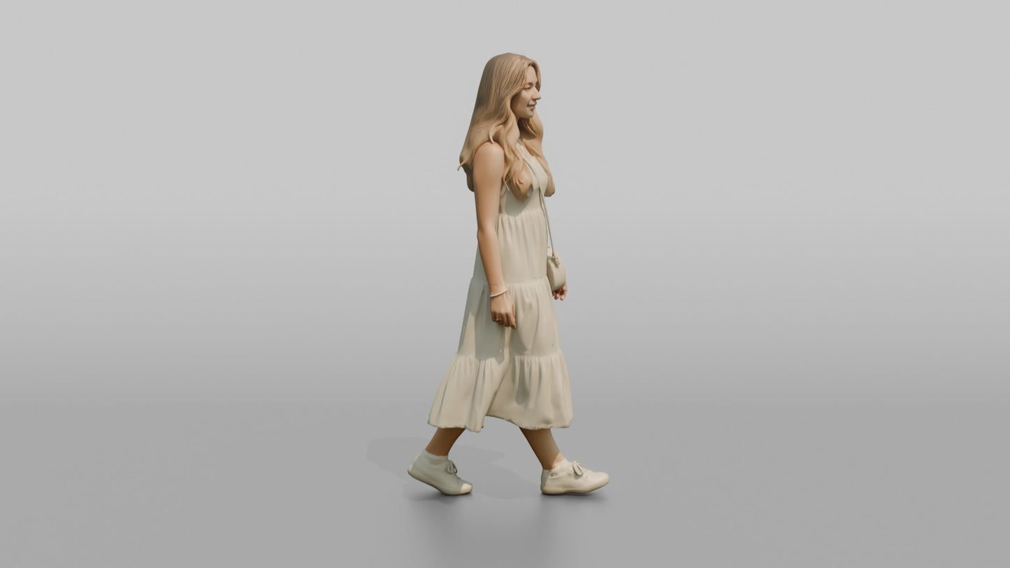 Scandinavian Girl Walking in a White Summer Dress
