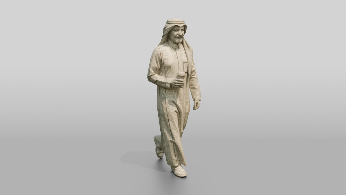 Middle-Aged Saudi Man in Thobe and Checked Ghutra - wireframe topology preview