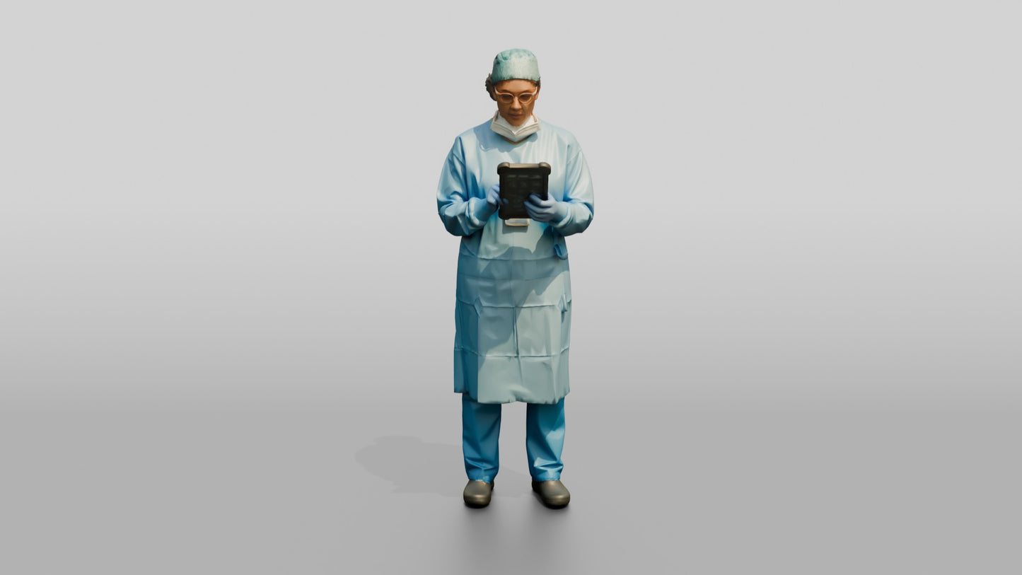 Middle-Aged Hispanic Woman Doctor with Tablet