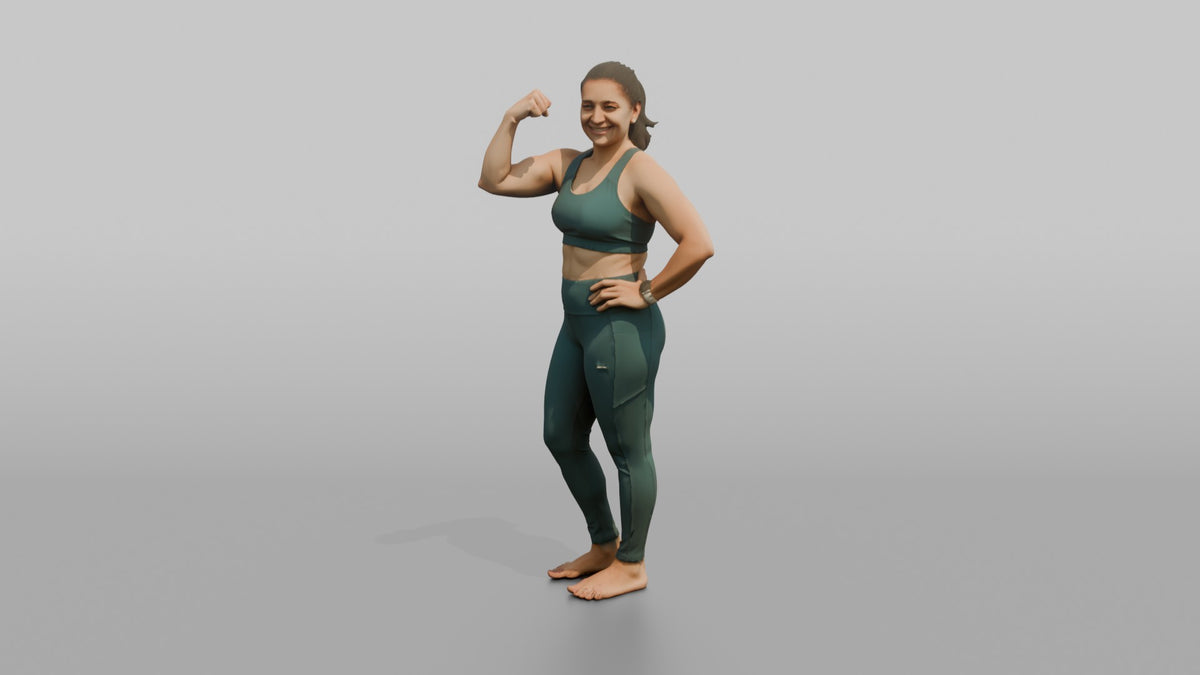 Physique Model Woman Flexing A Side Pose, One Hand On Hip - 3D character model