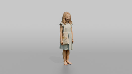 Scandinavian Girl Smiling in a Cotton Summer Dress - 3D character model, view 1