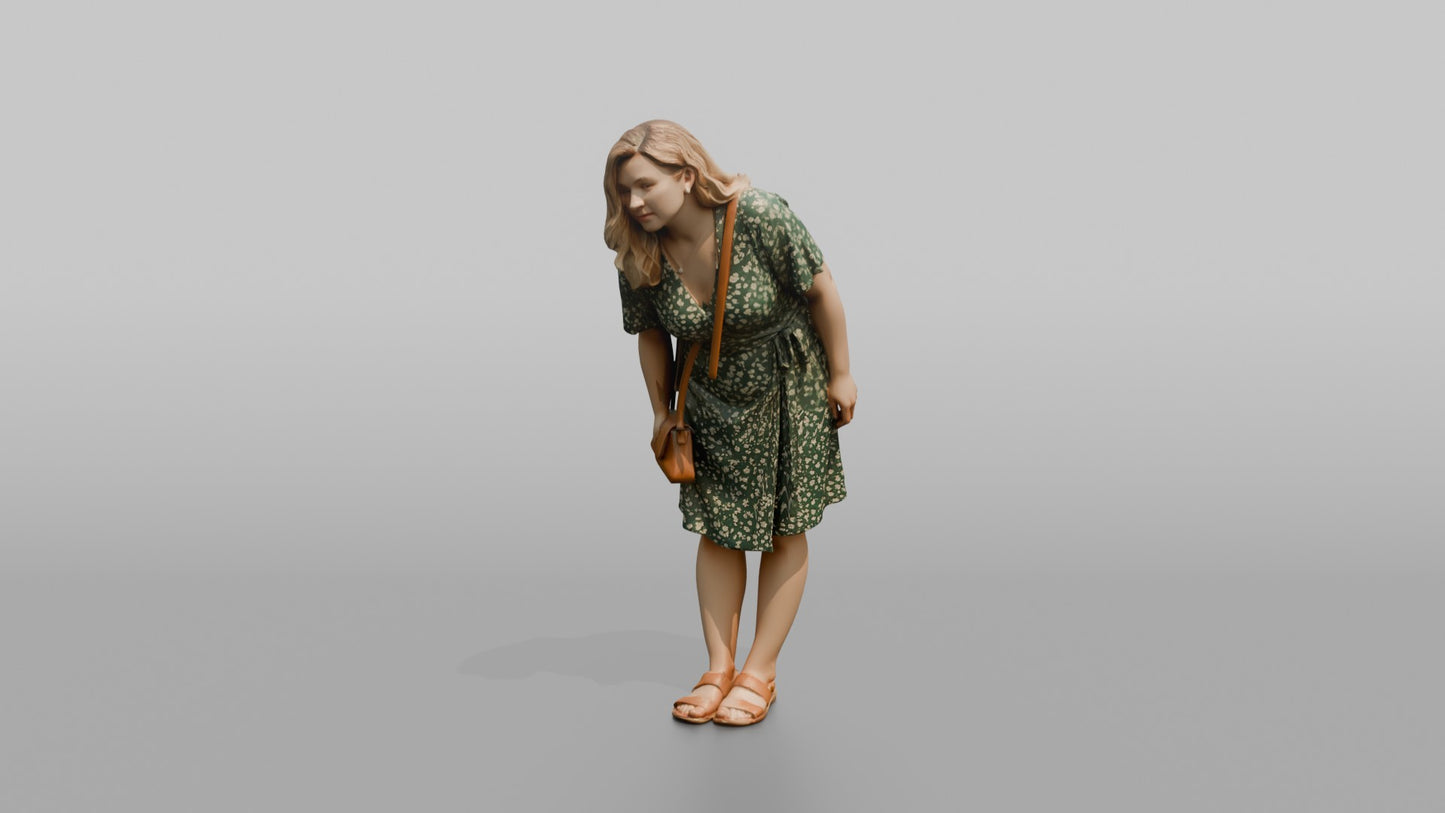 Scandinavian Woman Bending to Look in a Shop Window