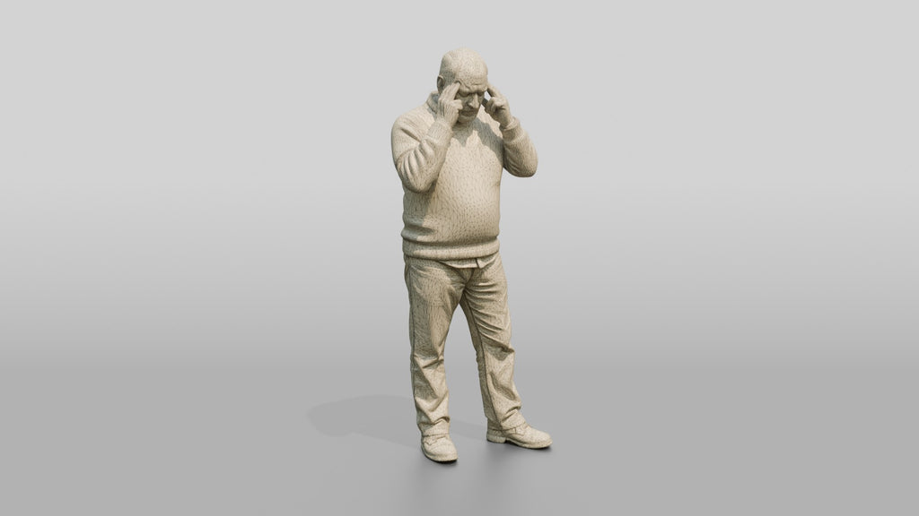 Homeless Man Looking Thoughtful While Rubbing His Temples
