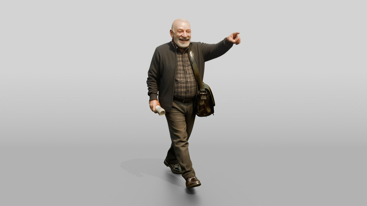 Elderly Man Pointing While Walking