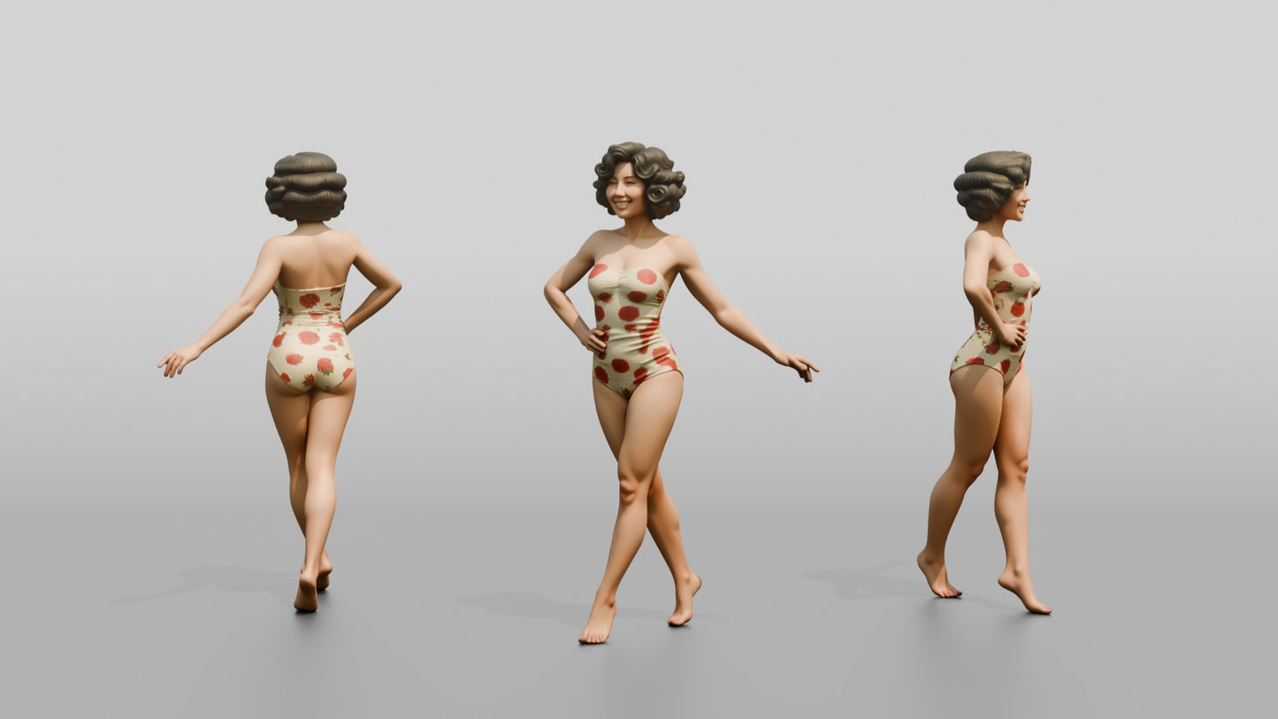 Woman in Polka-Dot Swimsuit in a Playful Pose