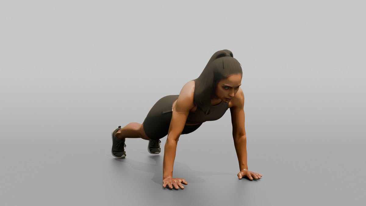 Fitness Influencer Woman Mid Push-up - 3D character model, view 5
