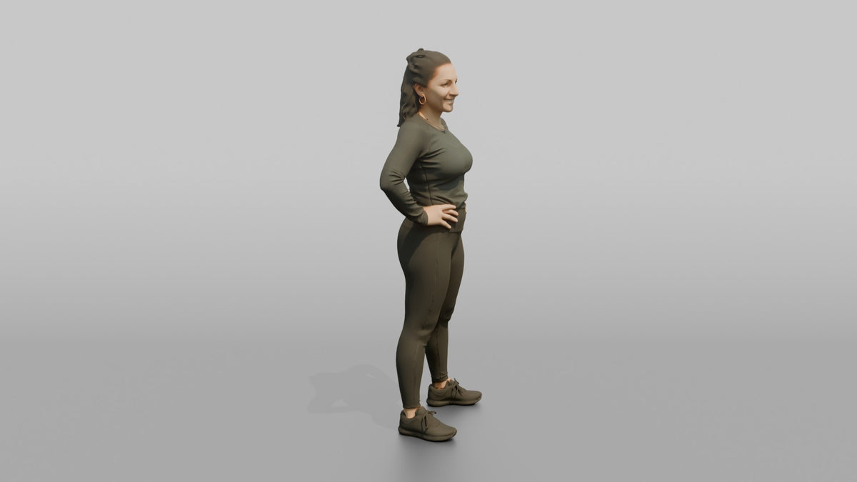 Physique Model Woman Standing With Hands On Hips, Chest Out, Confident Pose - 3D character model, view 2