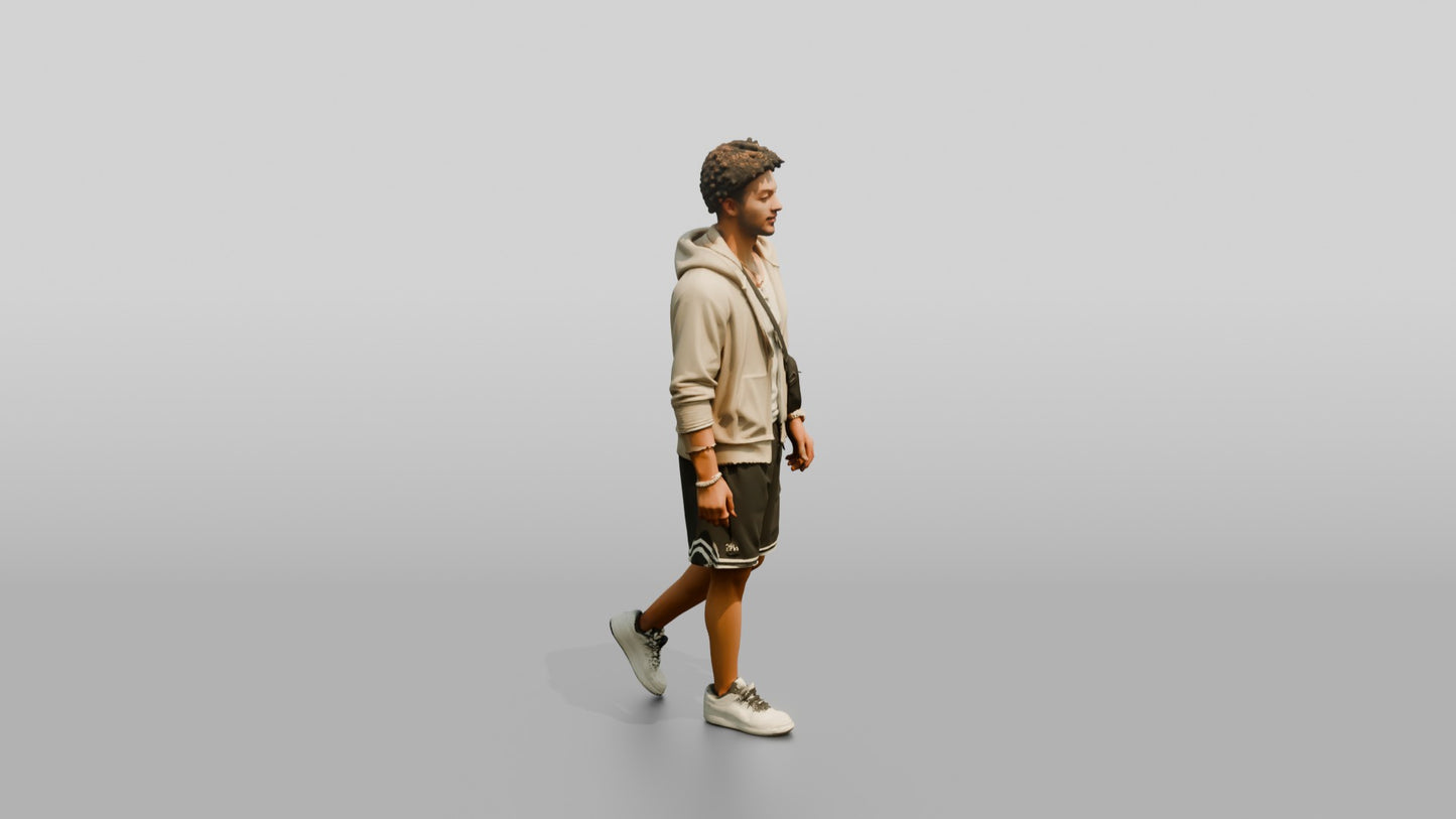 African-American Man Walking the Boardwalk in Towel Hoodie