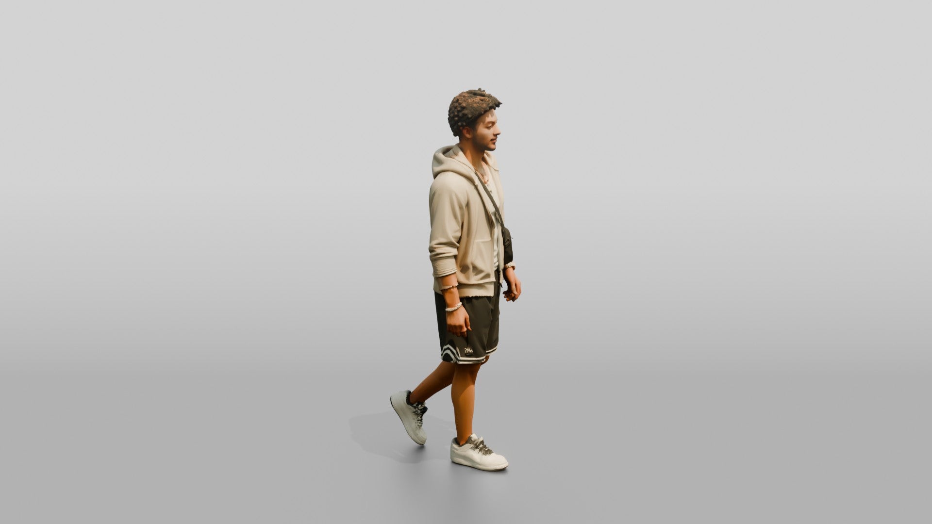 African-American Man Walking the Boardwalk in Towel Hoodie