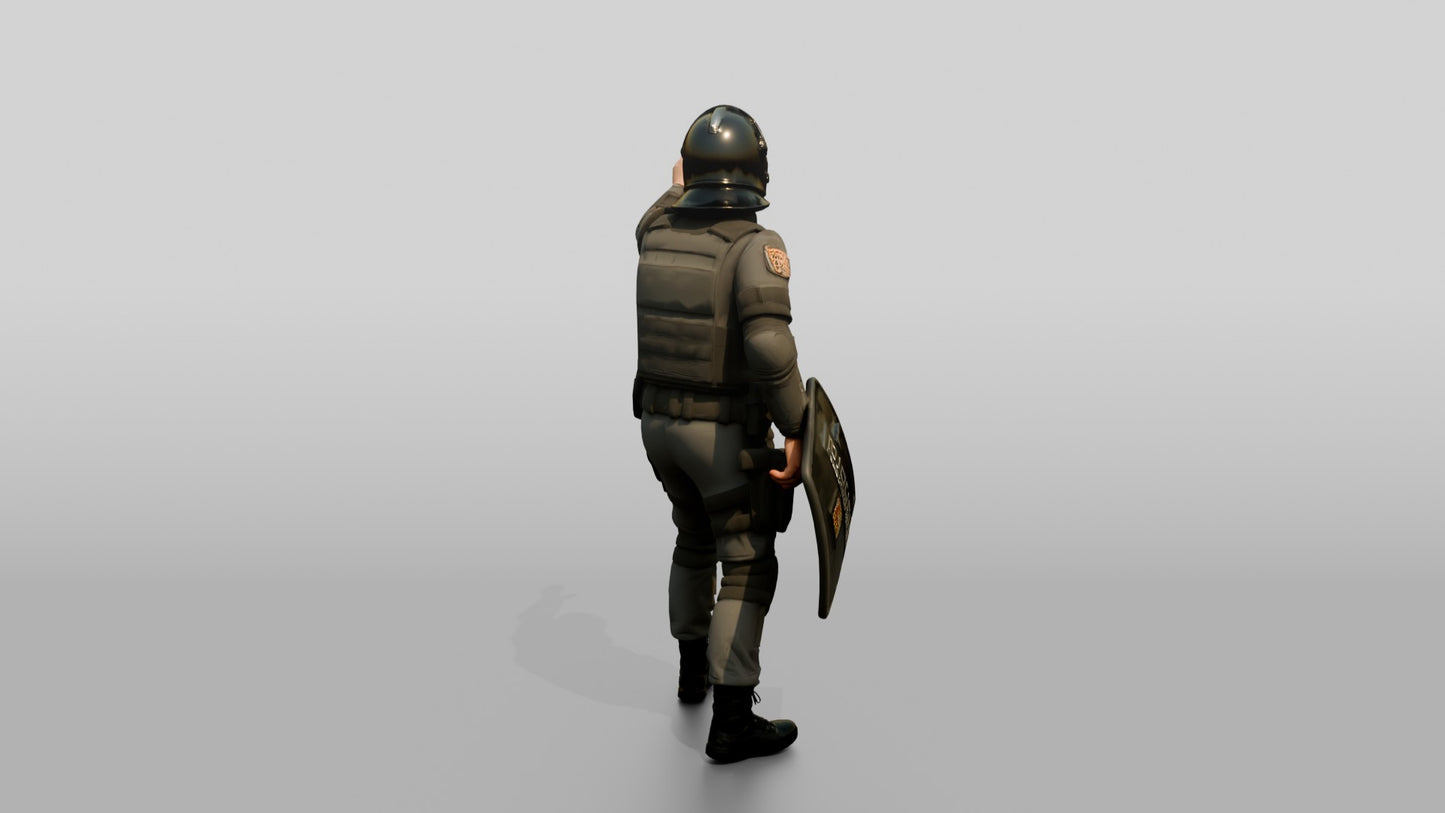 Riot Police Officers Gesturing with Shield