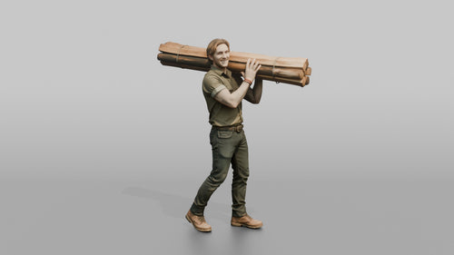 Farmer Carrying Bundle Of Fresh Fence Posts