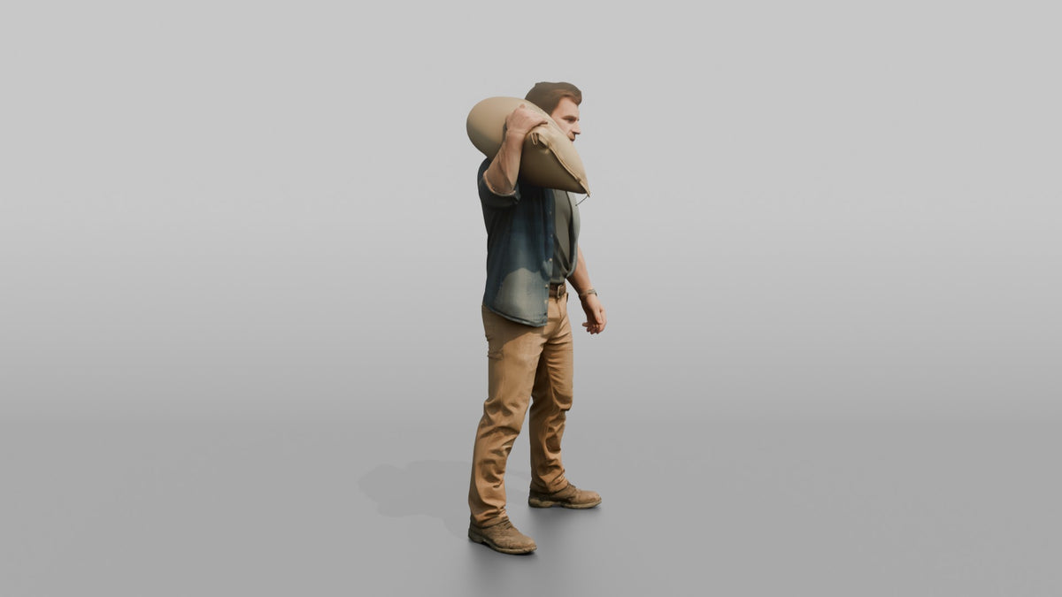 Farmer Slinging Grain Sack Over Back - 3D character model, view 2