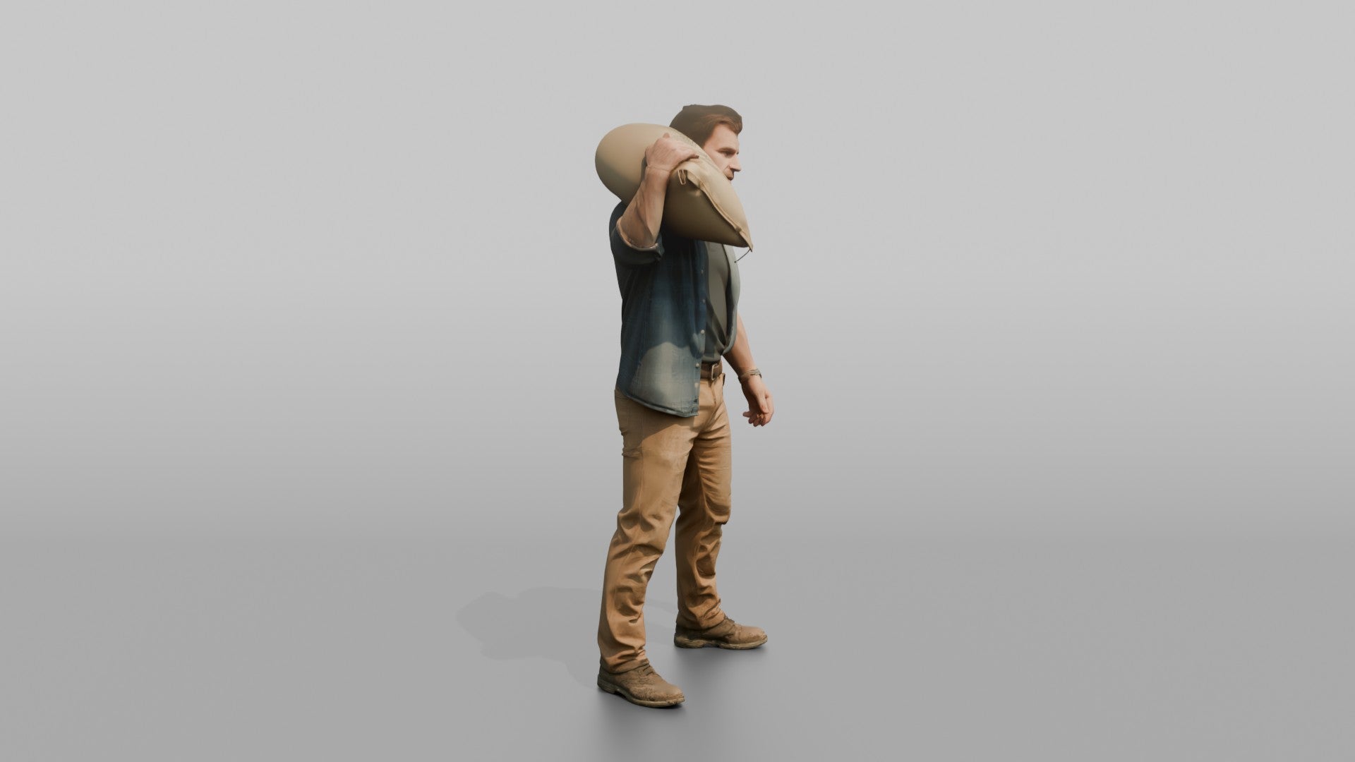 Farmer Slinging Grain Sack Over Back