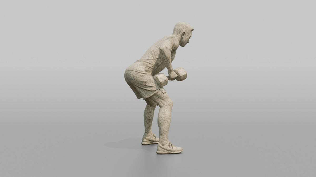Weightlifter Man Performing A Bent-over Dumbbell Row - wireframe topology preview