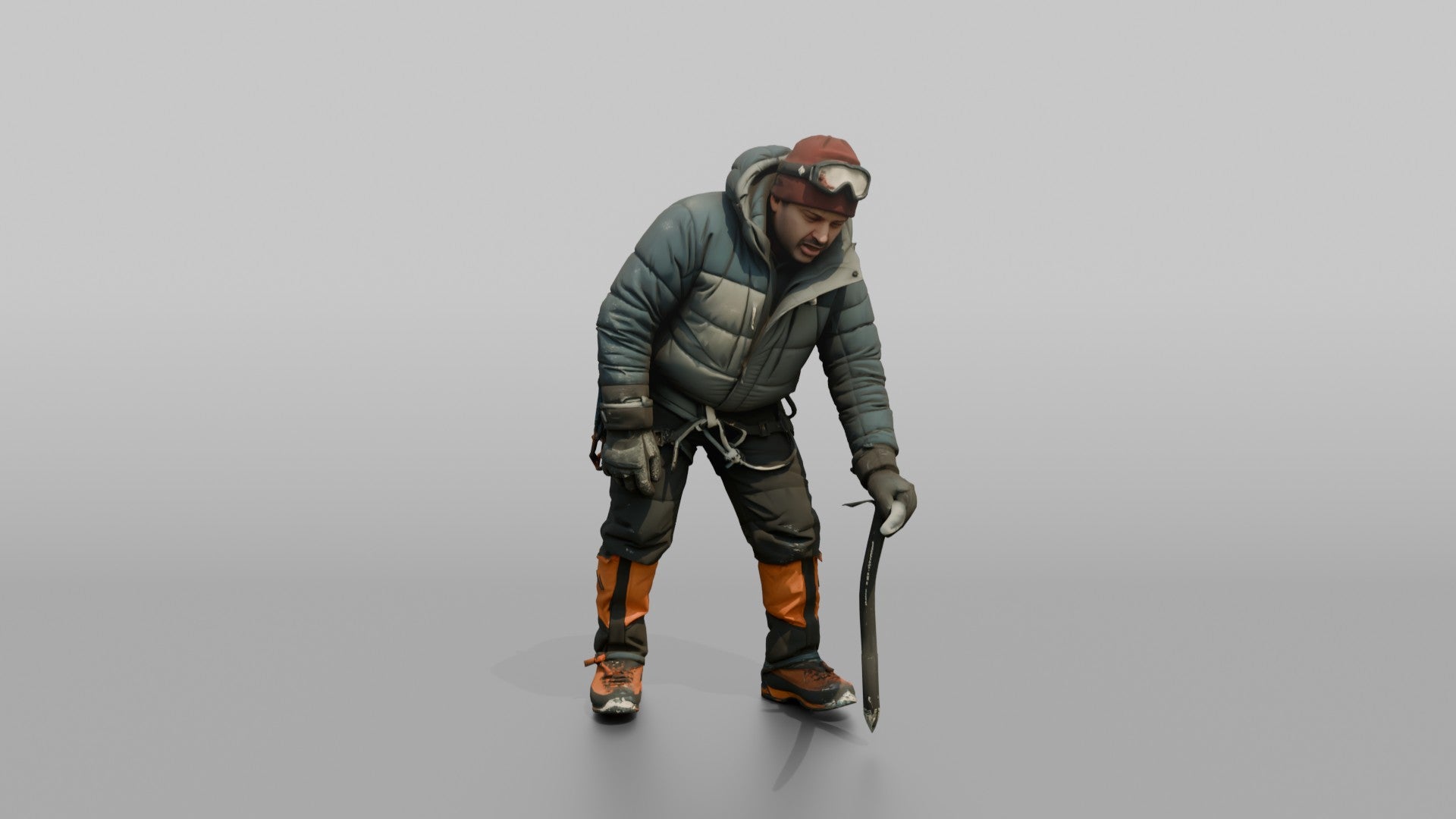 Climber Leaning on an Ice Axe, Catching Her Breath