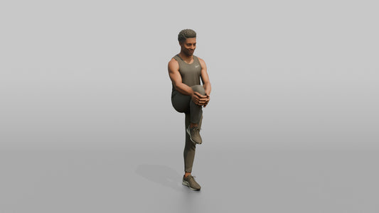 Fitness Influencer Man Doing A Standing Knee-to-chest Stretch - 3D character model
