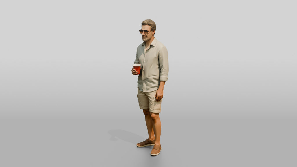 Older Hippie in Sunglasses with a Drink