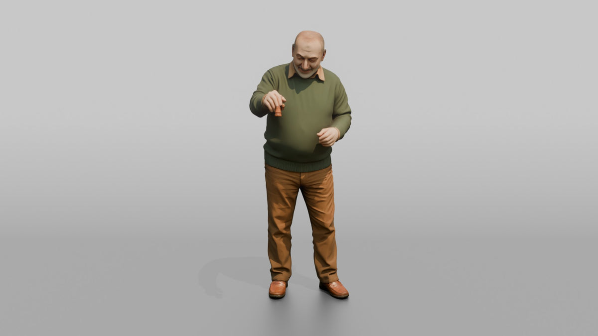 Grandfather Holding A Chess Piece, Mid-move Over An Unseen Board - 3D character model, view 5
