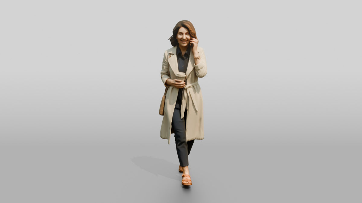 Slim Middle-Aged Persian Woman in a Linen Trench Coat - 3D character model, view 5