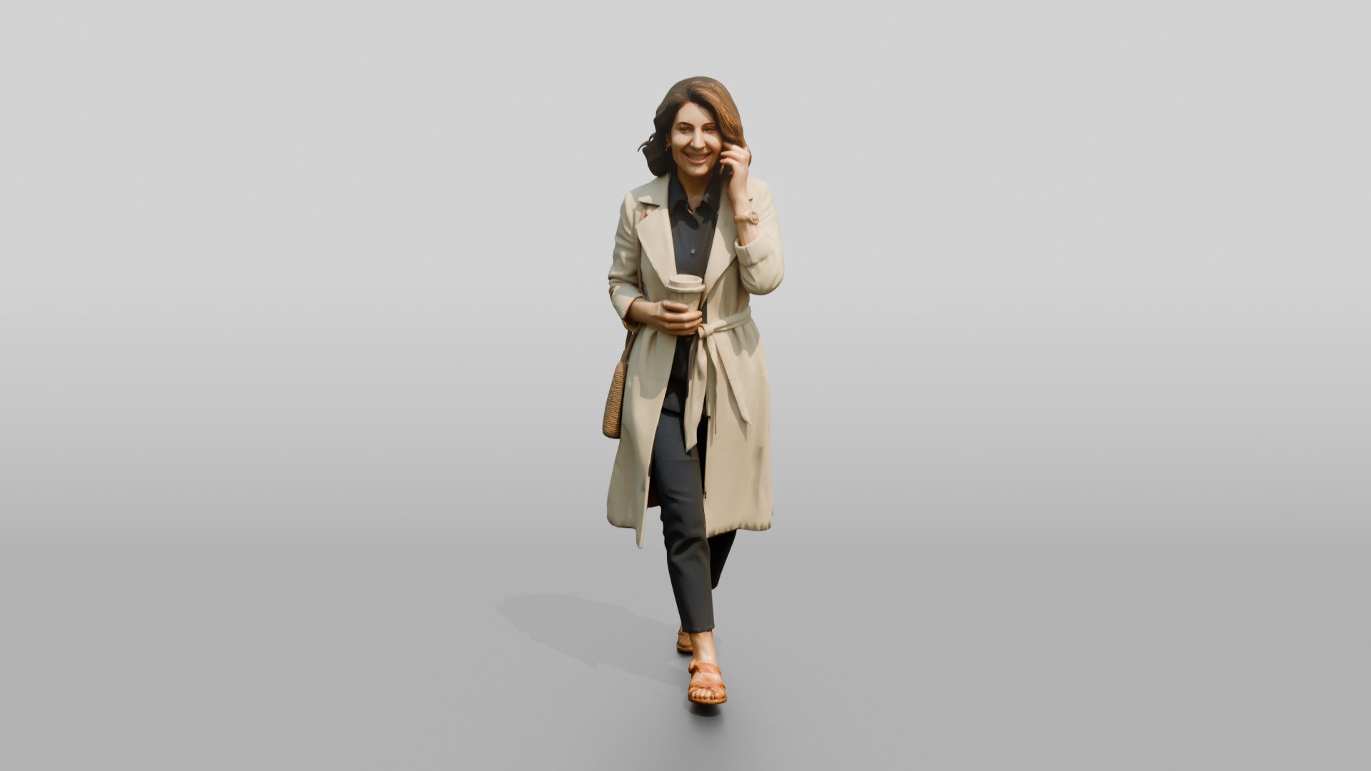 Slim Middle-Aged Persian Woman in a Linen Trench Coat