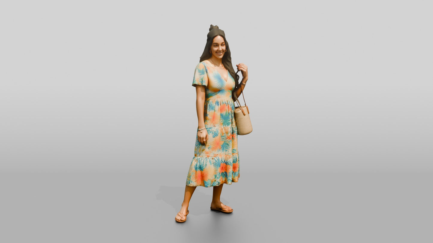 Latina Woman in Tropical Summer Dress