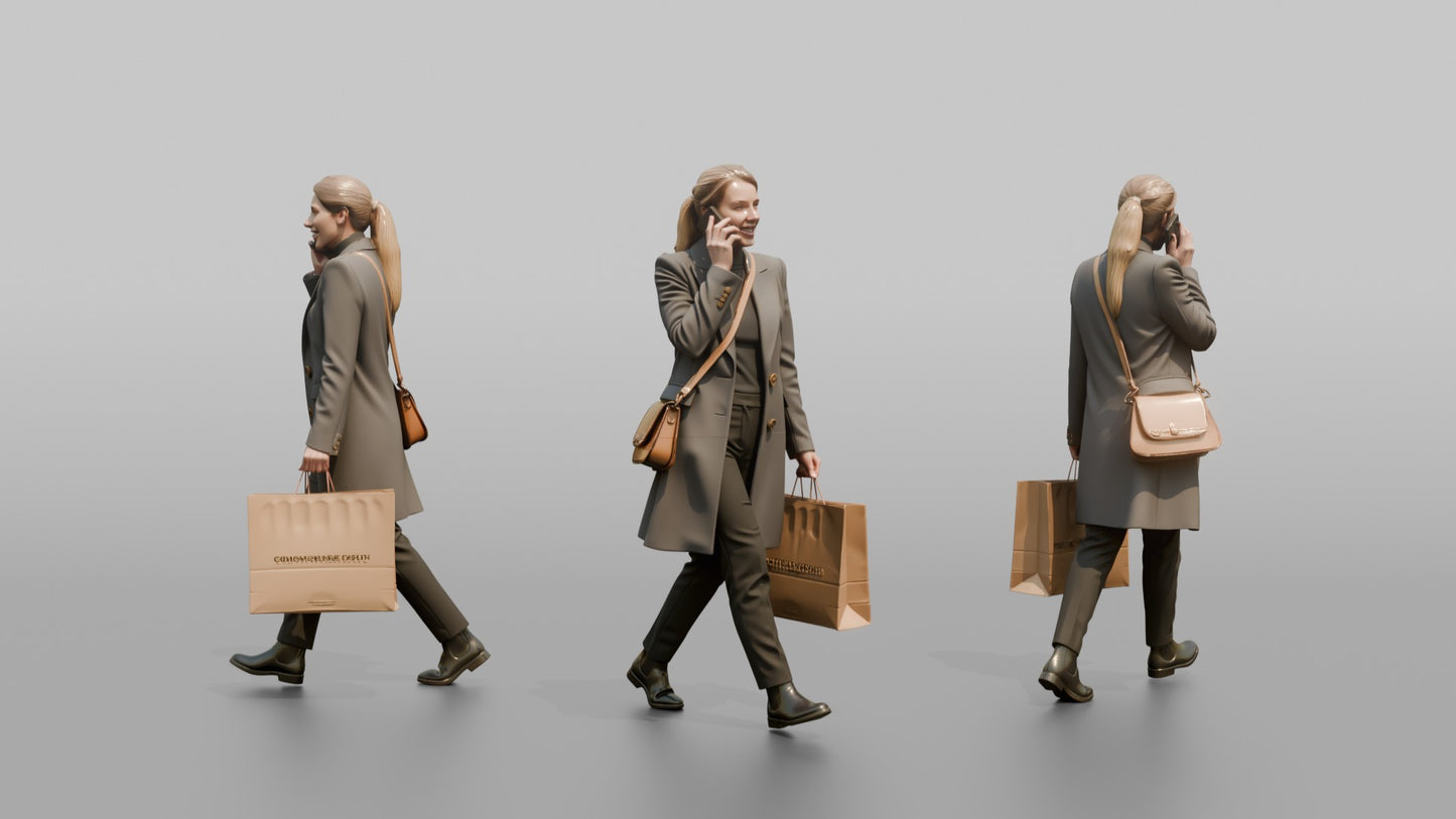 Dutch Woman Walking Briskly in a Wool Coat, Phone in Hand